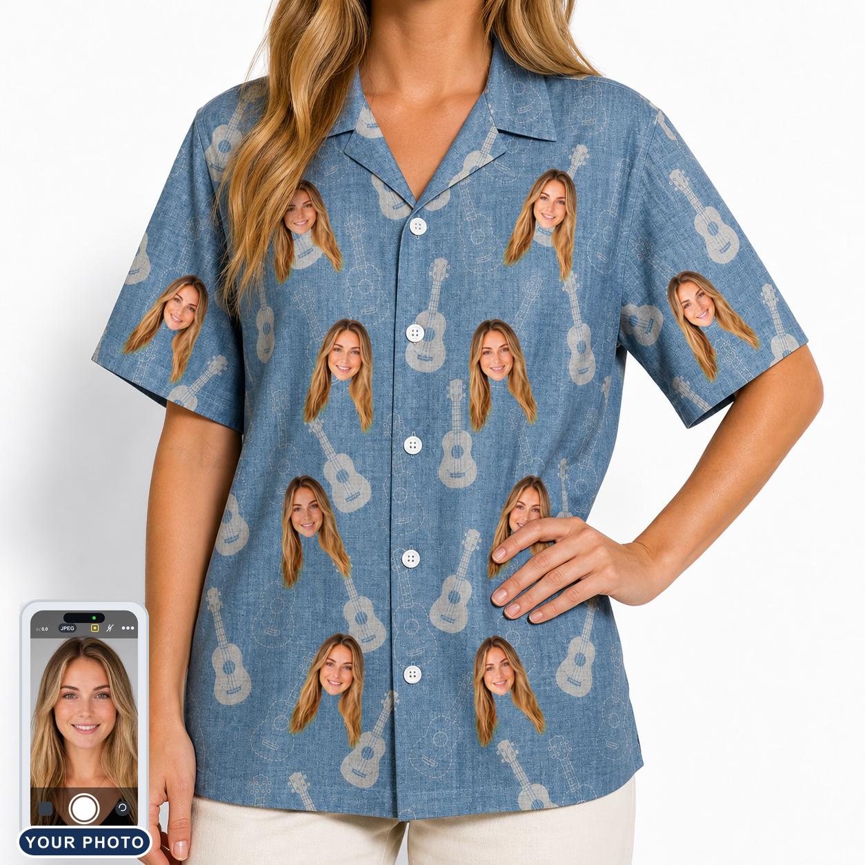 Women's Gardenia Grooves Custom Face Hawaiian Shirt