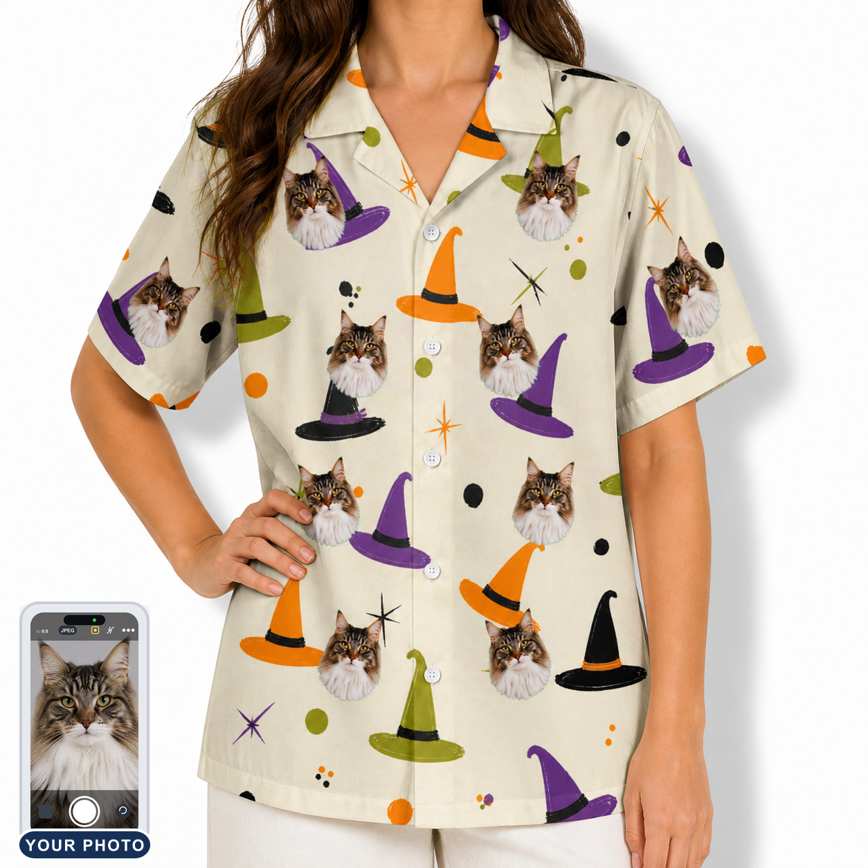 Women's Hexed Headwear Custom Cat Face Hawaiian Shirt