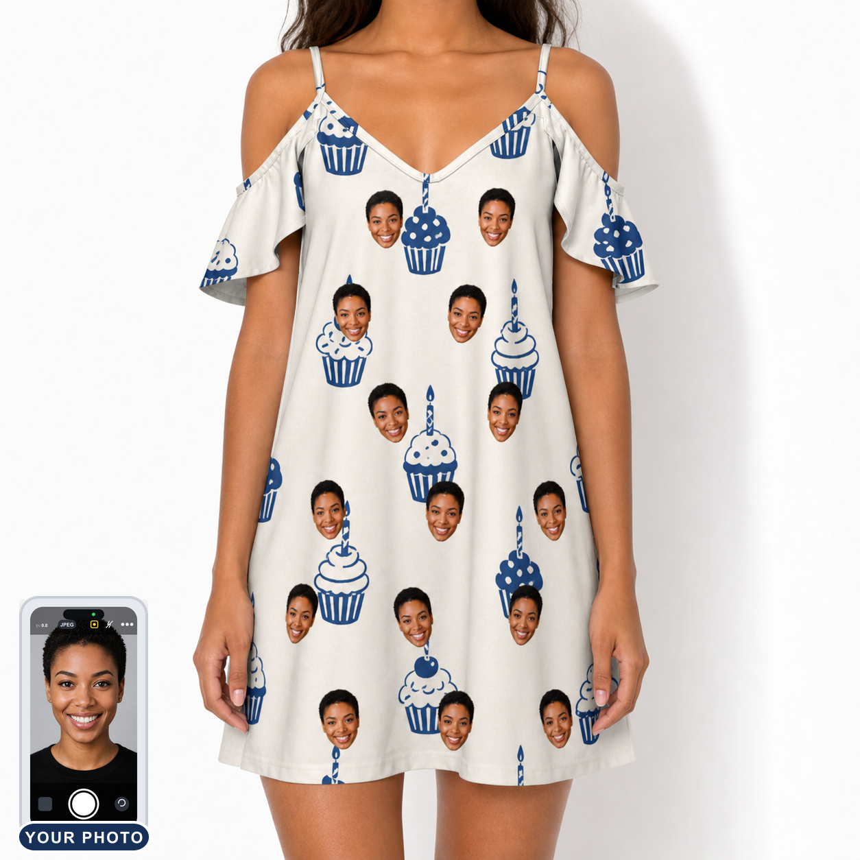 Women's Cupcake Countdown Custom Face Off-Shoulder Dress