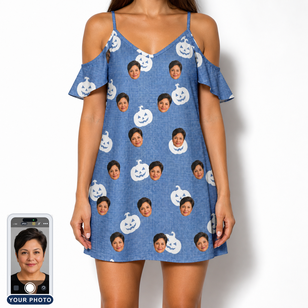 Women's Autumn Orbs Custom Face Off-Shoulder Dress