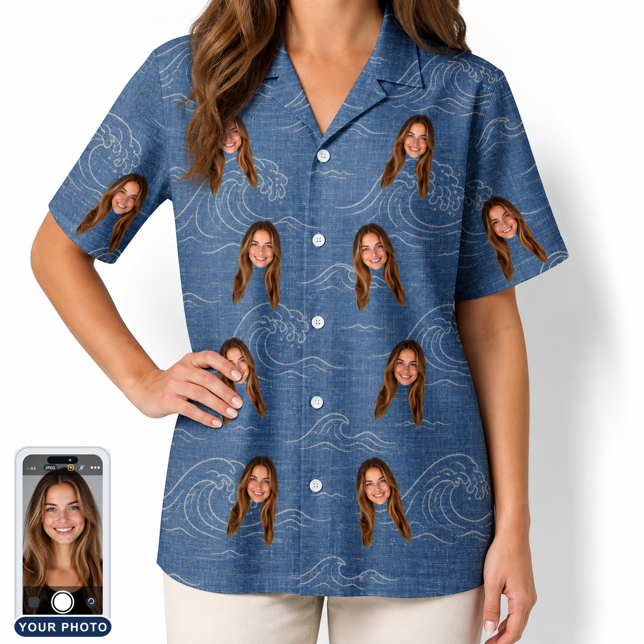 Women's Wave Wobble Custom Face Hawaiian Shirt