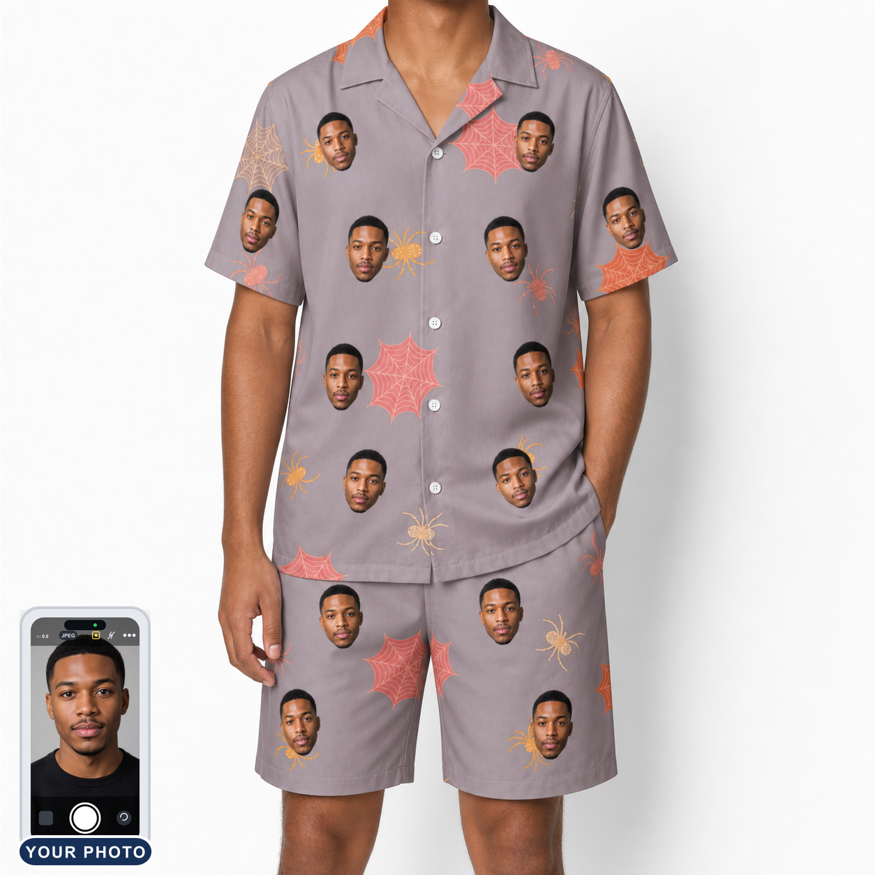 Men's Silken Scare Custom Face Shirt & Shorts Set