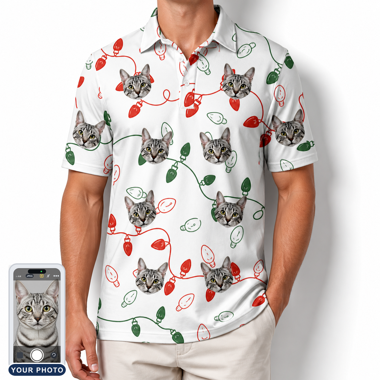 Men's Merry Circuits Custom Cat Face Polo Shirt
