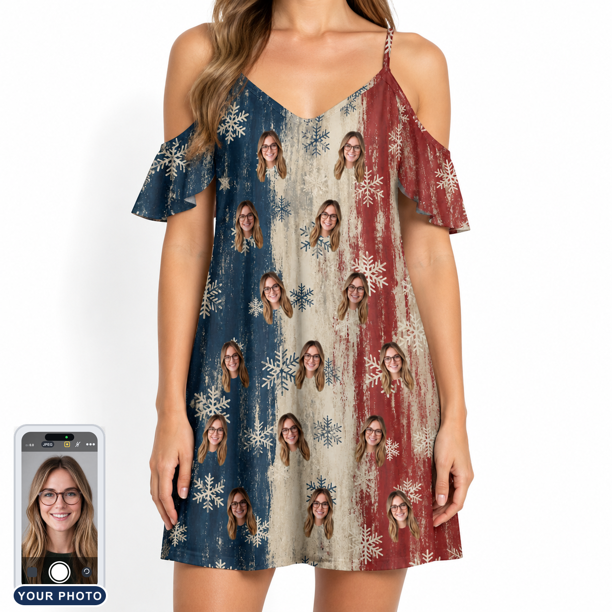 Women's Crystal Cascade Custom Face Off-Shoulder Dress