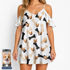 Women's Biscuit Bark Custom Dog Face Off-Shoulder Dress