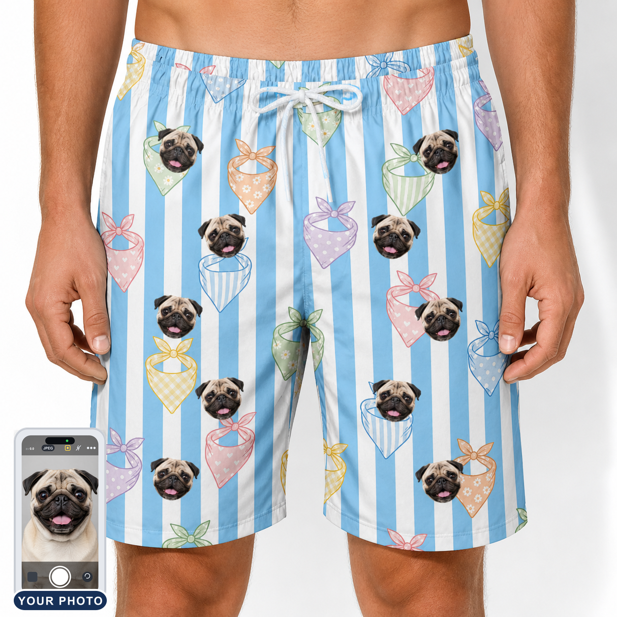 Men's Paisley Pooches Custom Dog Face Beach Shorts