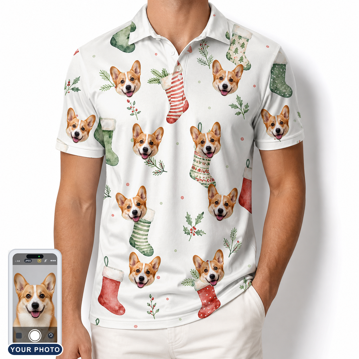 Men's Hearth Hangers Custom Dog Face Polo Shirt