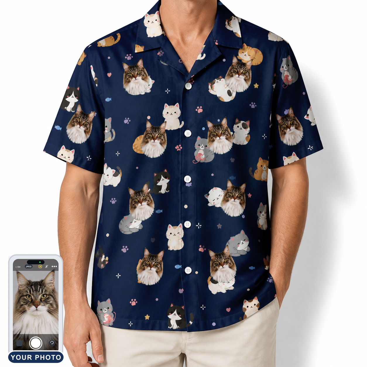 Men's Mewsed Charm Custom Cat Face Hawaiian Shirt