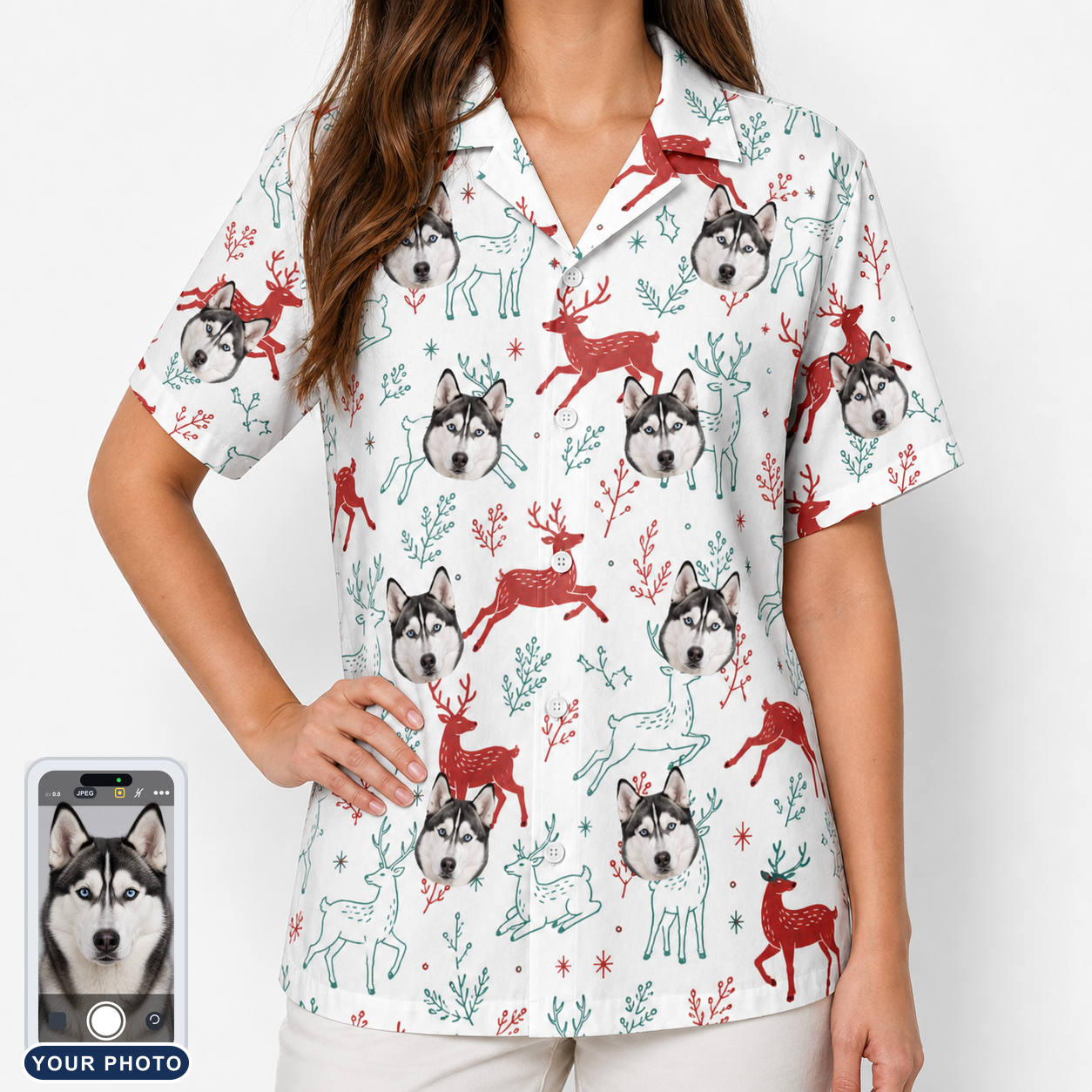 Women's Prancer Pranks Custom Dog Face Hawaiian Shirt