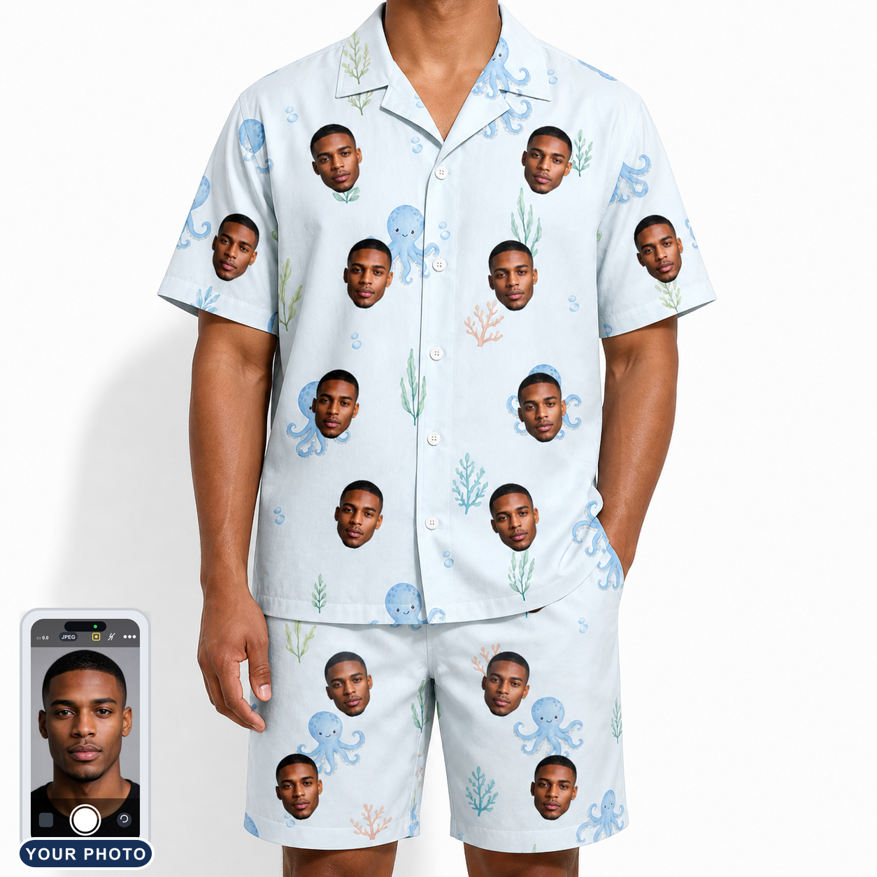Men's Tentacle Tickle Custom Face Shirt & Shorts Set