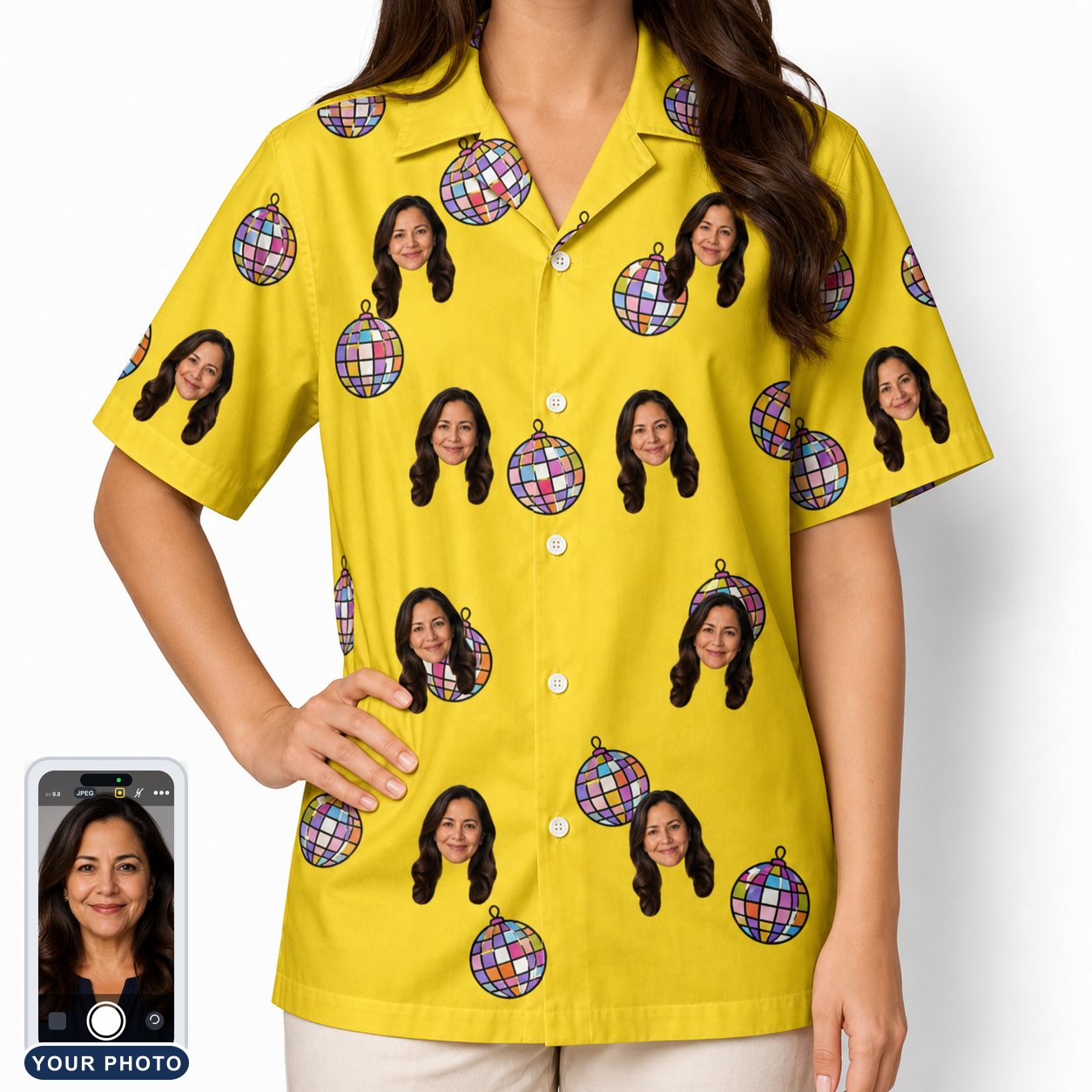 Women's Mirrorball Mischief Custom Face Hawaiian Shirt