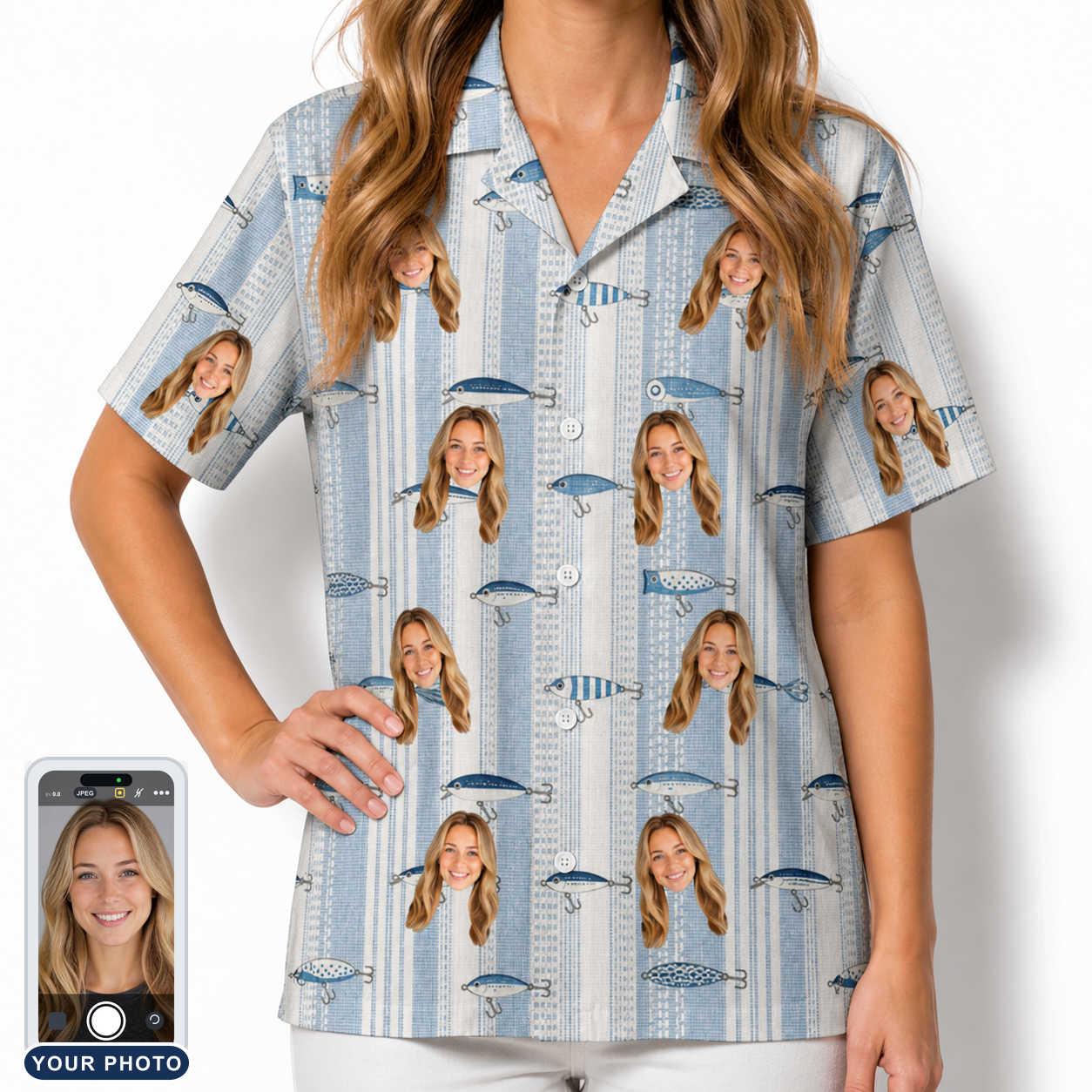 Women's Spoon Sizzle Custom Face Hawaiian Shirt