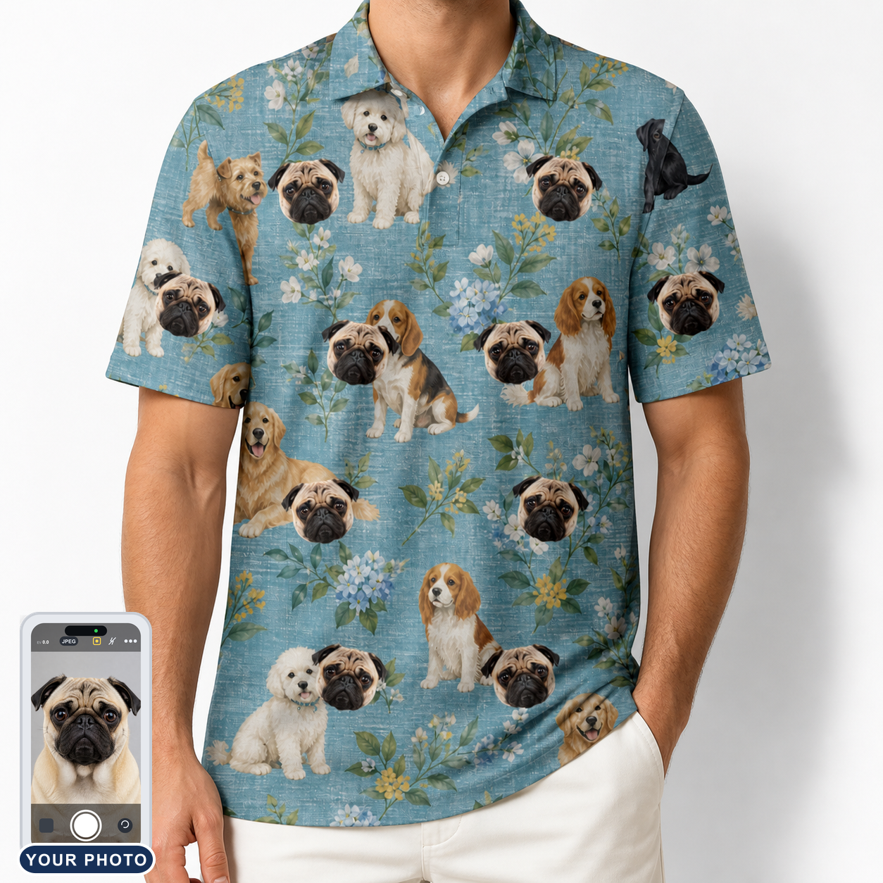 Men's Doggone Doodles Custom Dog Face Polo Shirt