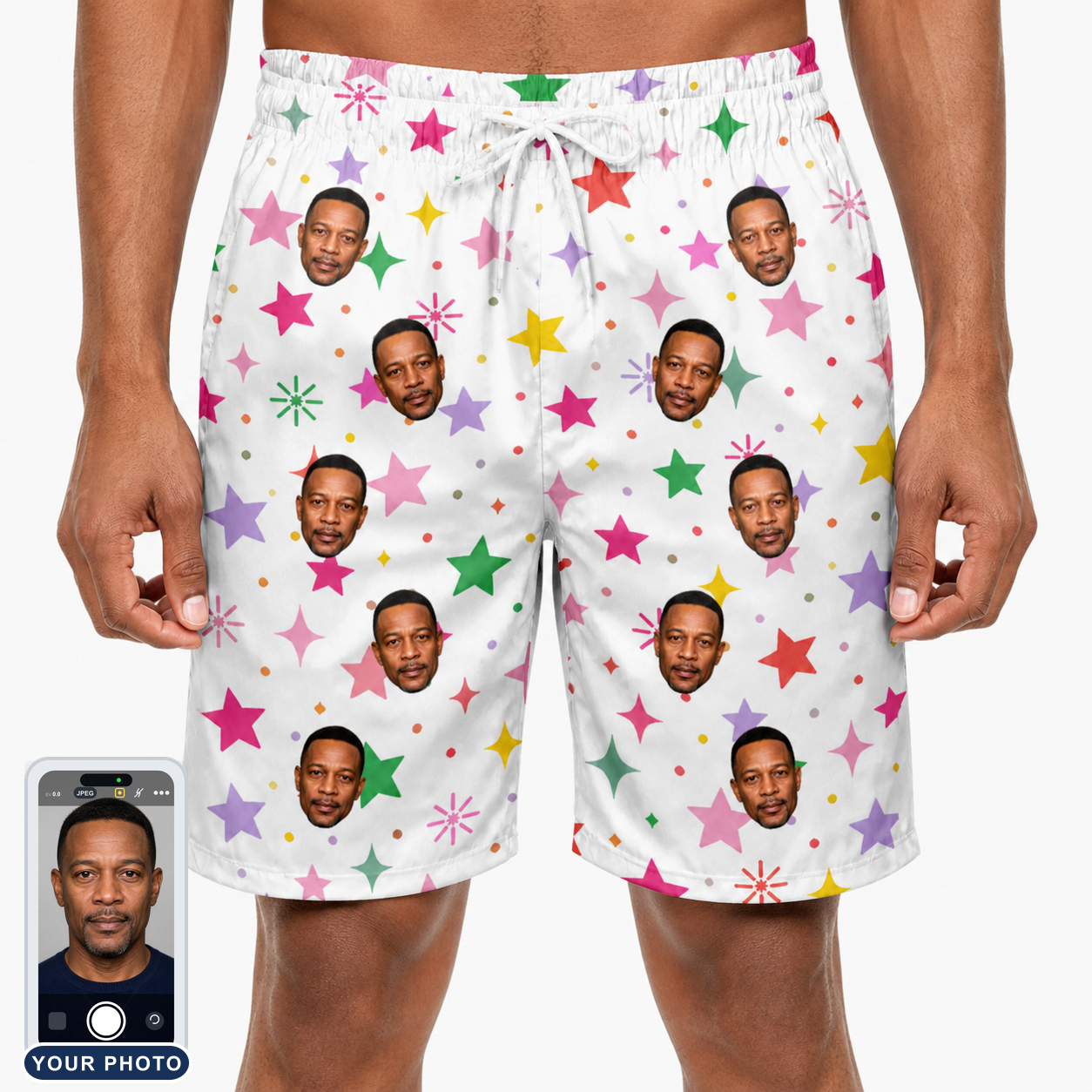 Men's Confetti Comets Custom Face Beach Shorts