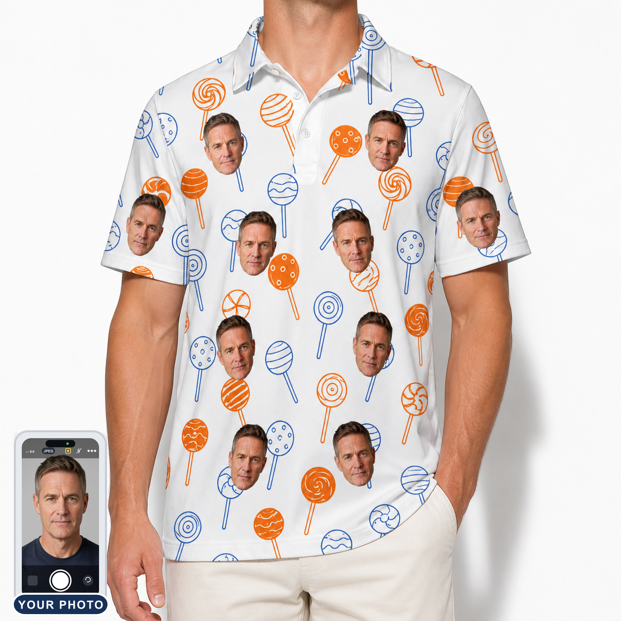 Men's Taffy Twirl Custom Face Polo Shirt