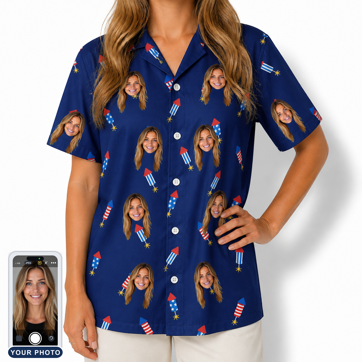 Women's Founding Flares Custom Face Hawaiian Shirt