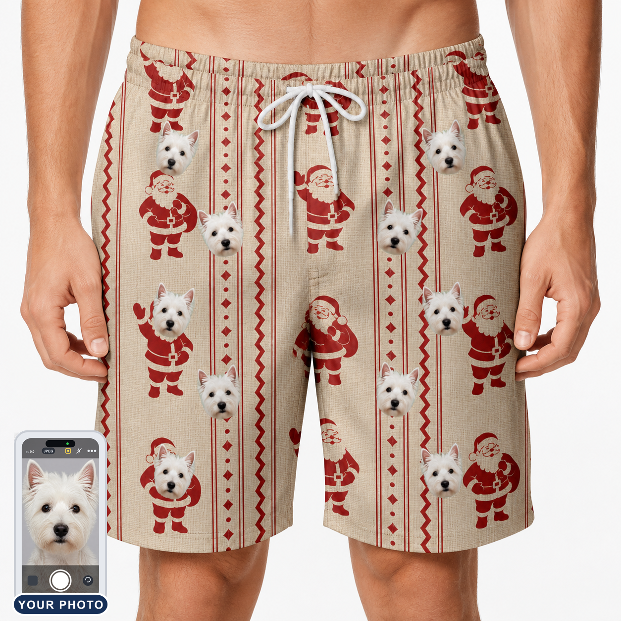 Men's Jolly Jingle Custom Dog Face Beach Shorts