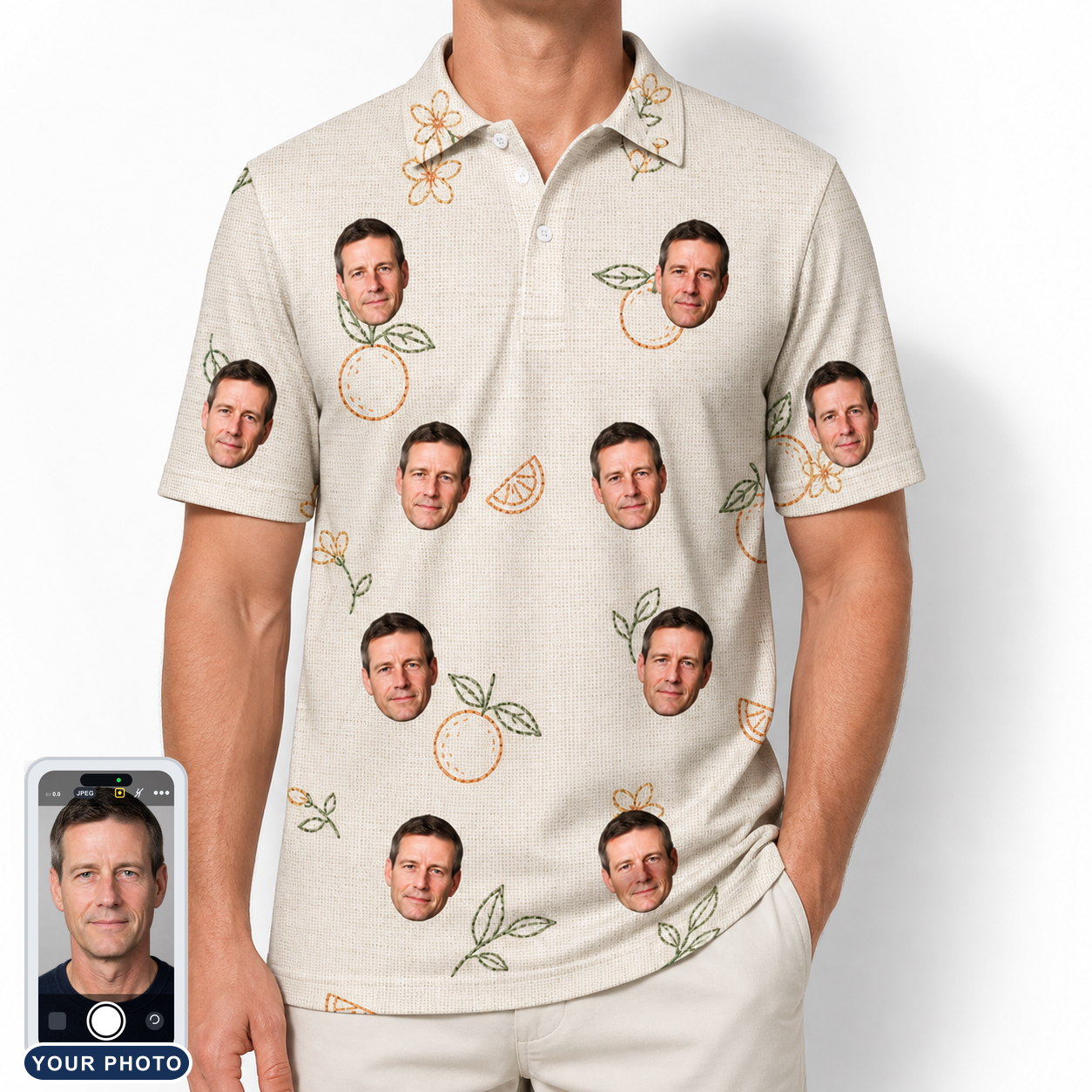 Men's Mandarin Moxie Custom Face Polo Shirt