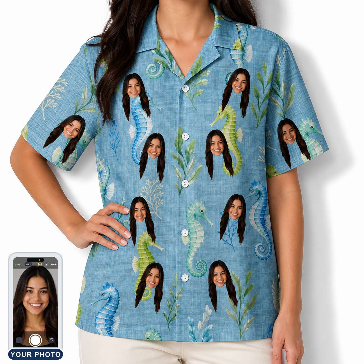 Women's Sea Pony Society Custom Face Hawaiian Shirt