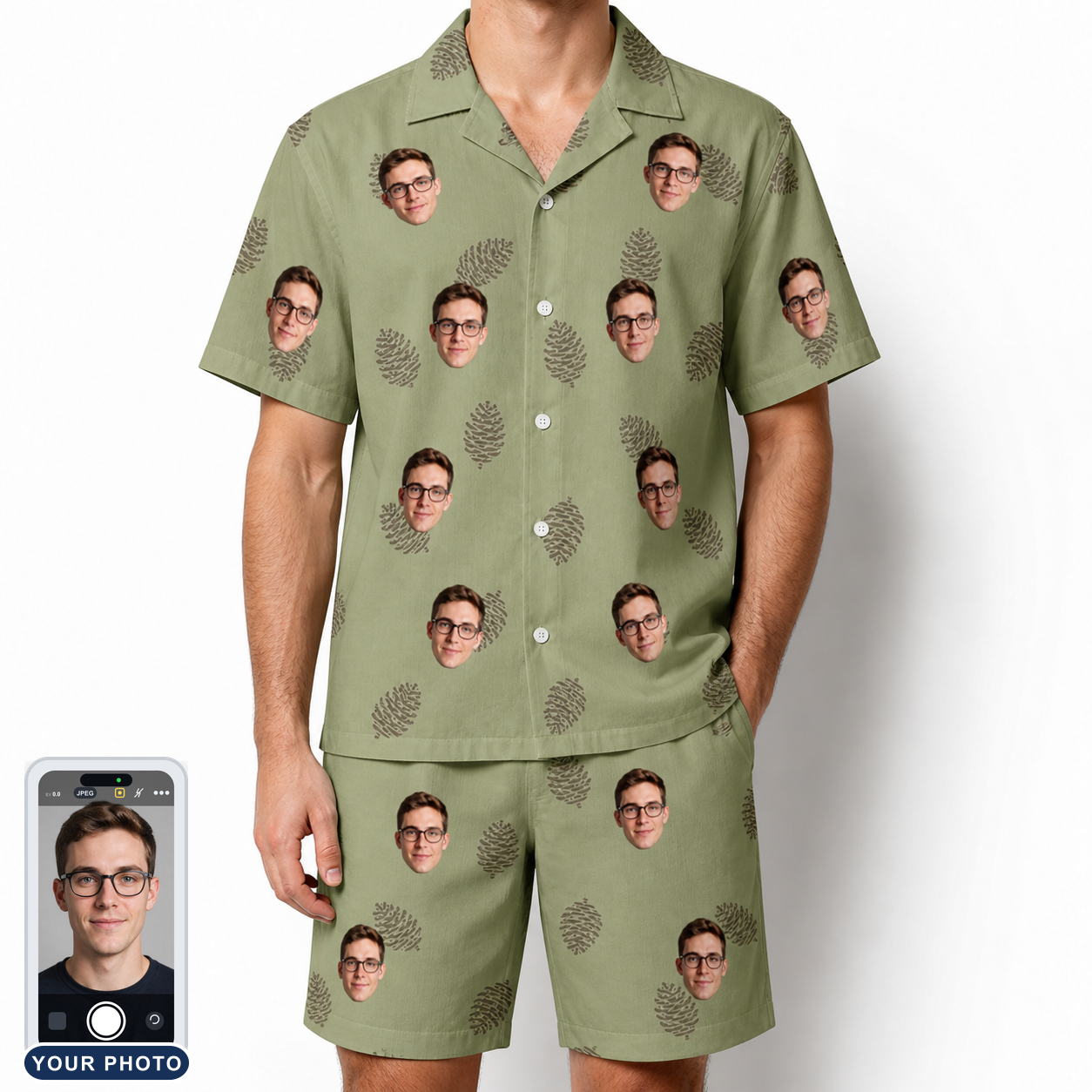 Men's Cone Carolers Custom Face Shirt & Shorts Set