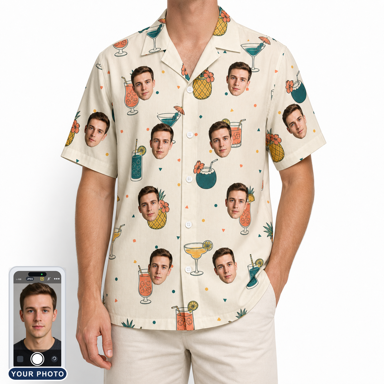 Men's Mango Matrimony Custom Face Hawaiian Shirt