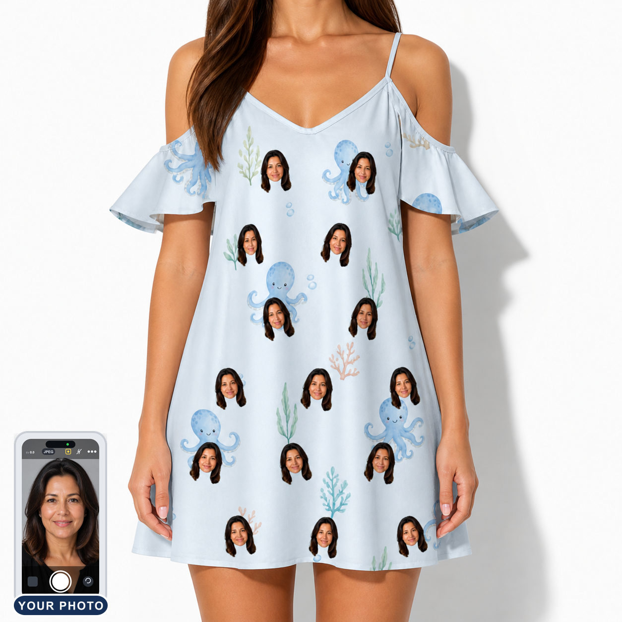 Women's Tentacle Tickle Custom Face Off-Shoulder Dress