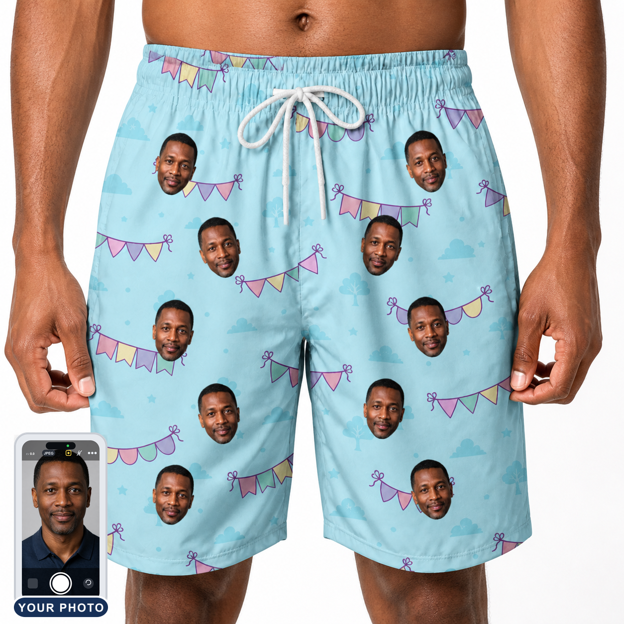 Men's Festoon Fling Custom Face Beach Shorts