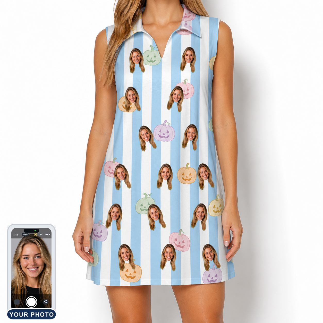 Women's Harvest Haunters Custom Face V-Neck Dress