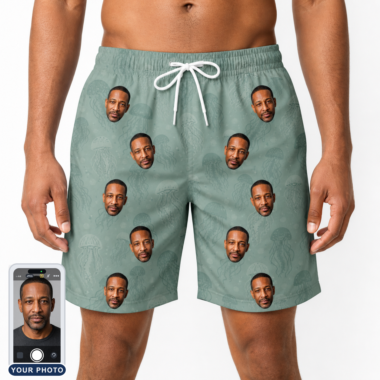 Men's Jelly Jaunt Custom Face Beach Shorts