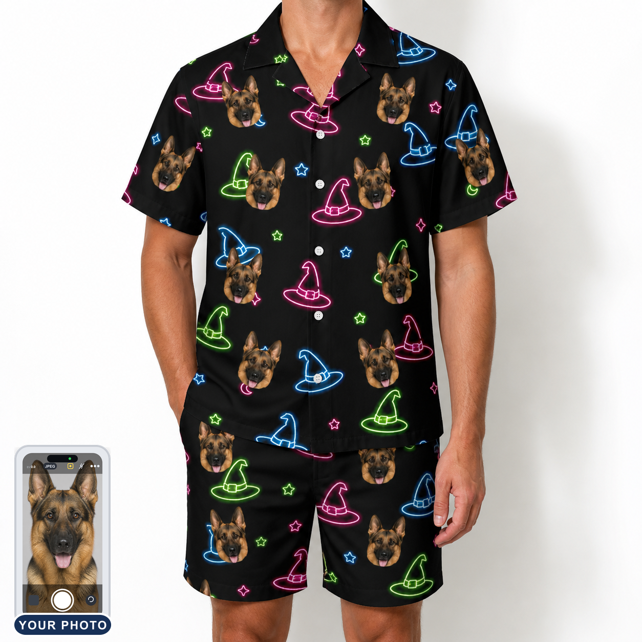 Men's Moonlit Millinery Custom Dog Face Shirt & Shorts Set