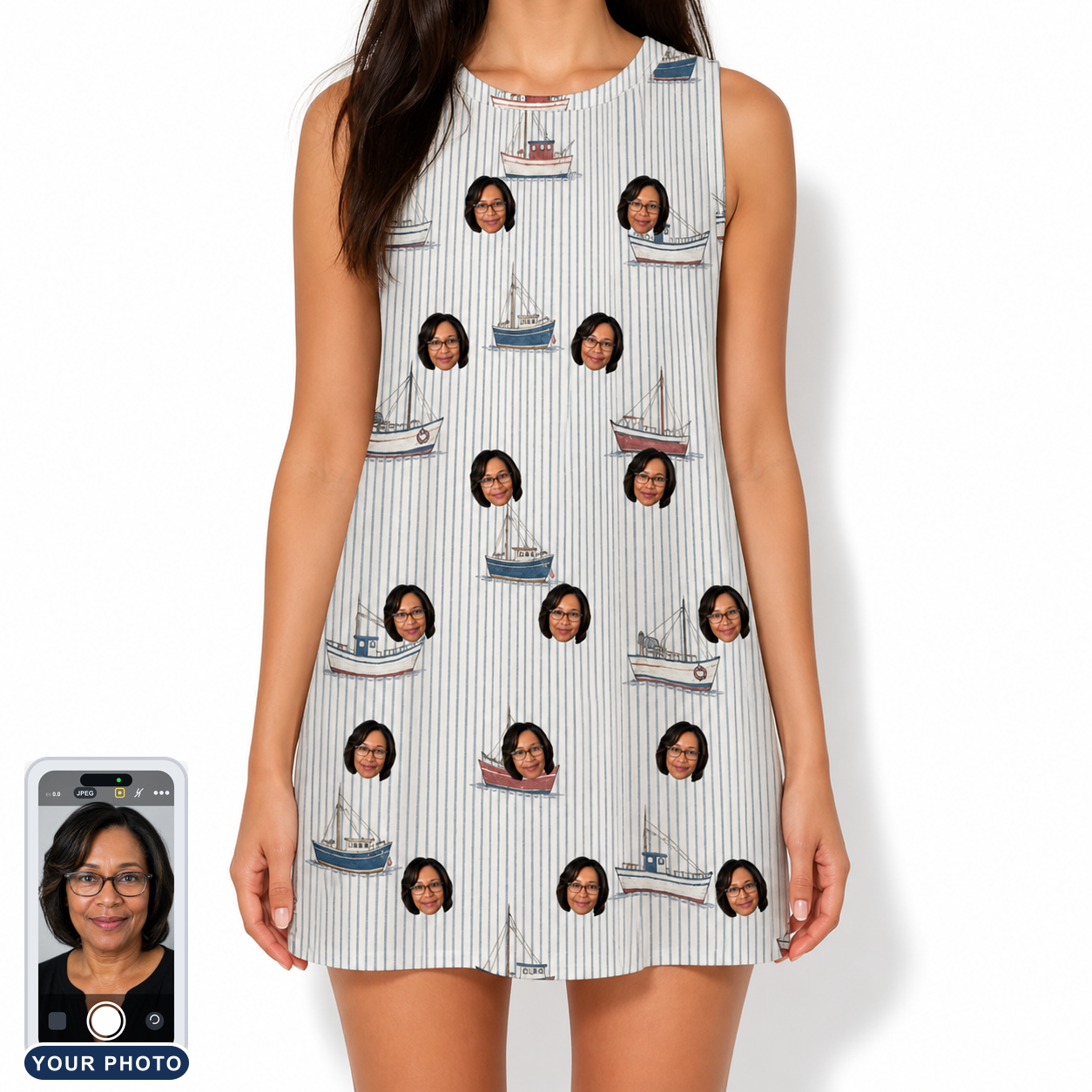 Women's Sardine Skippers Custom Face Tank Dress