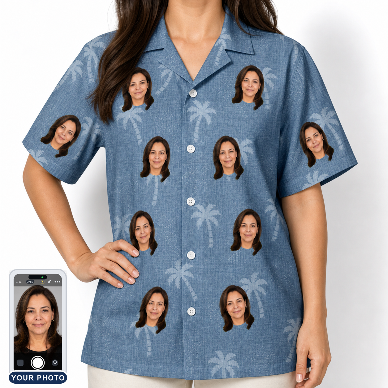 Women's Midcentury Mirage Custom Face Hawaiian Shirt