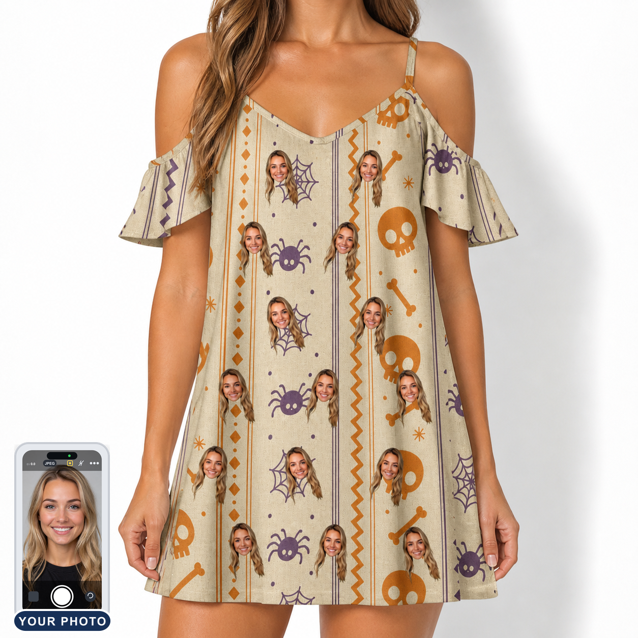Women's Webbed Bones Custom Face Off-Shoulder Dress