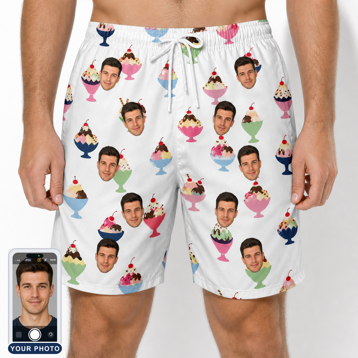 Men's Wishful Scoops Custom Face Beach Shorts
