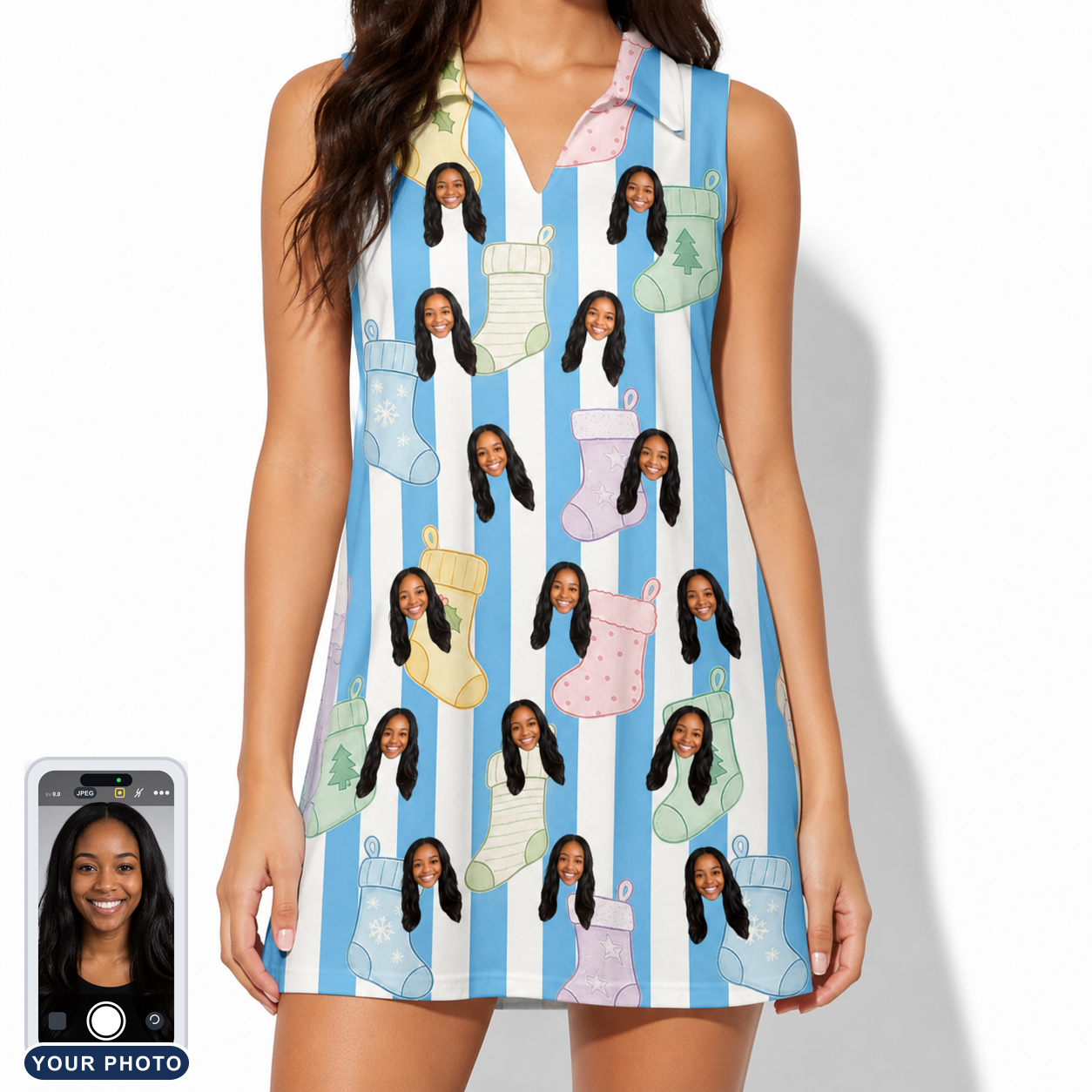 Women's Mantel Munchkins Custom Face V-Neck Dress