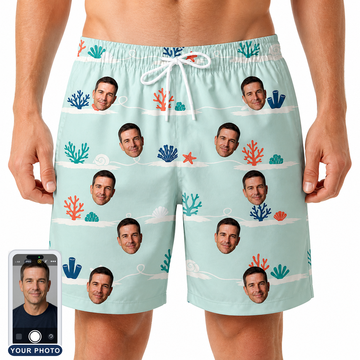 Men's Coral Current Custom Face Beach Shorts