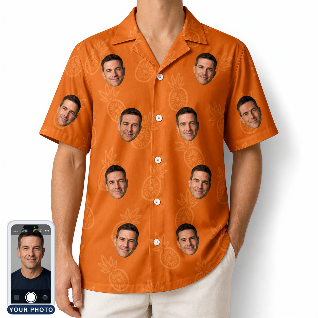 Men's Pineapple Jukebox Custom Face Hawaiian Shirt