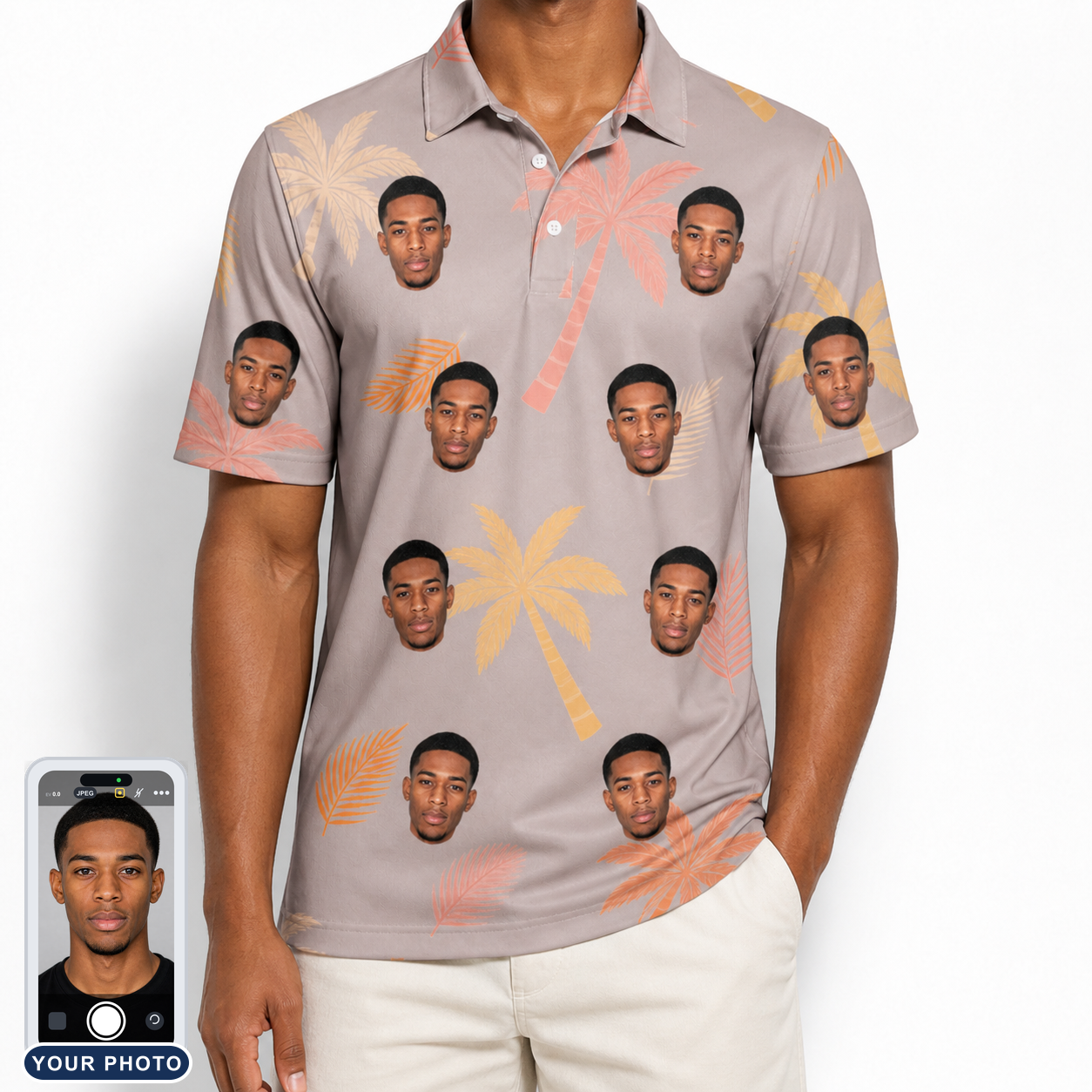 Men's Leafy Lei Custom Face Polo Shirt