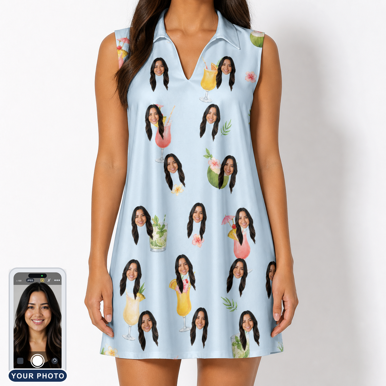 Women's Mai Tai Memories Custom Face V-Neck Dress
