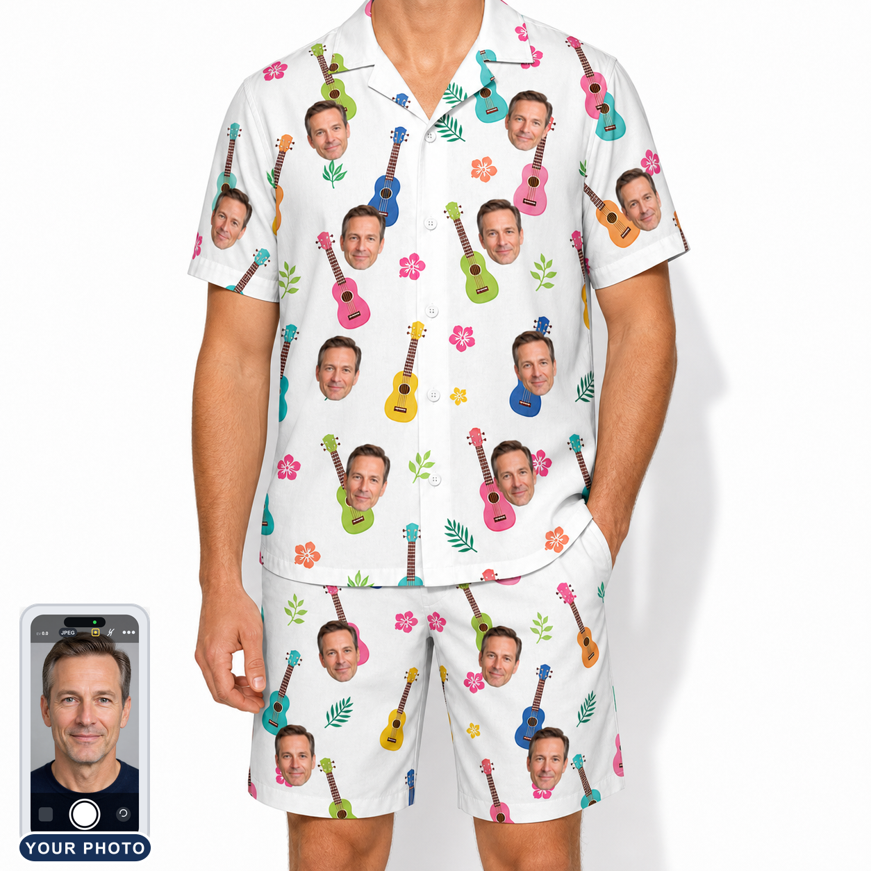 Men's Ukulele Utopia Custom Face Shirt & Shorts Set