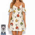 Women's Chime Charms Custom Cat Face Off-Shoulder Dress