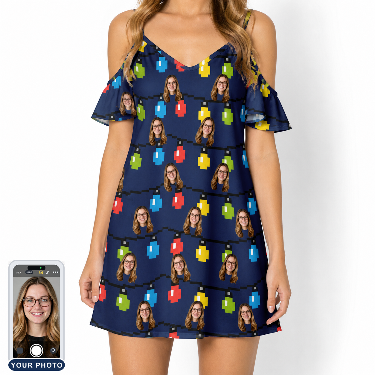 Women's Stringlight Soirée Custom Face Off-Shoulder Dress
