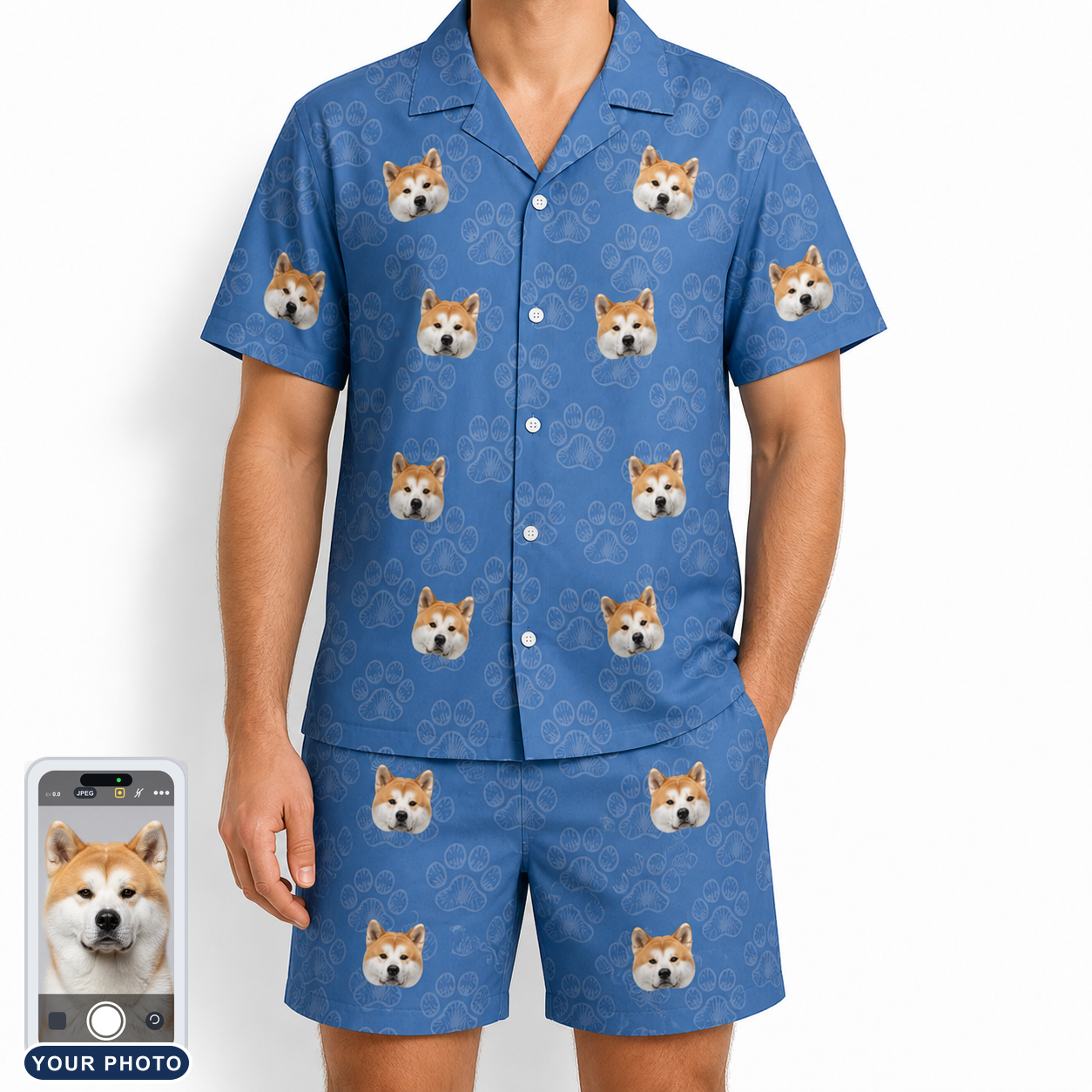 Men's Kibble Cartography Custom Dog Face Shirt & Shorts Set