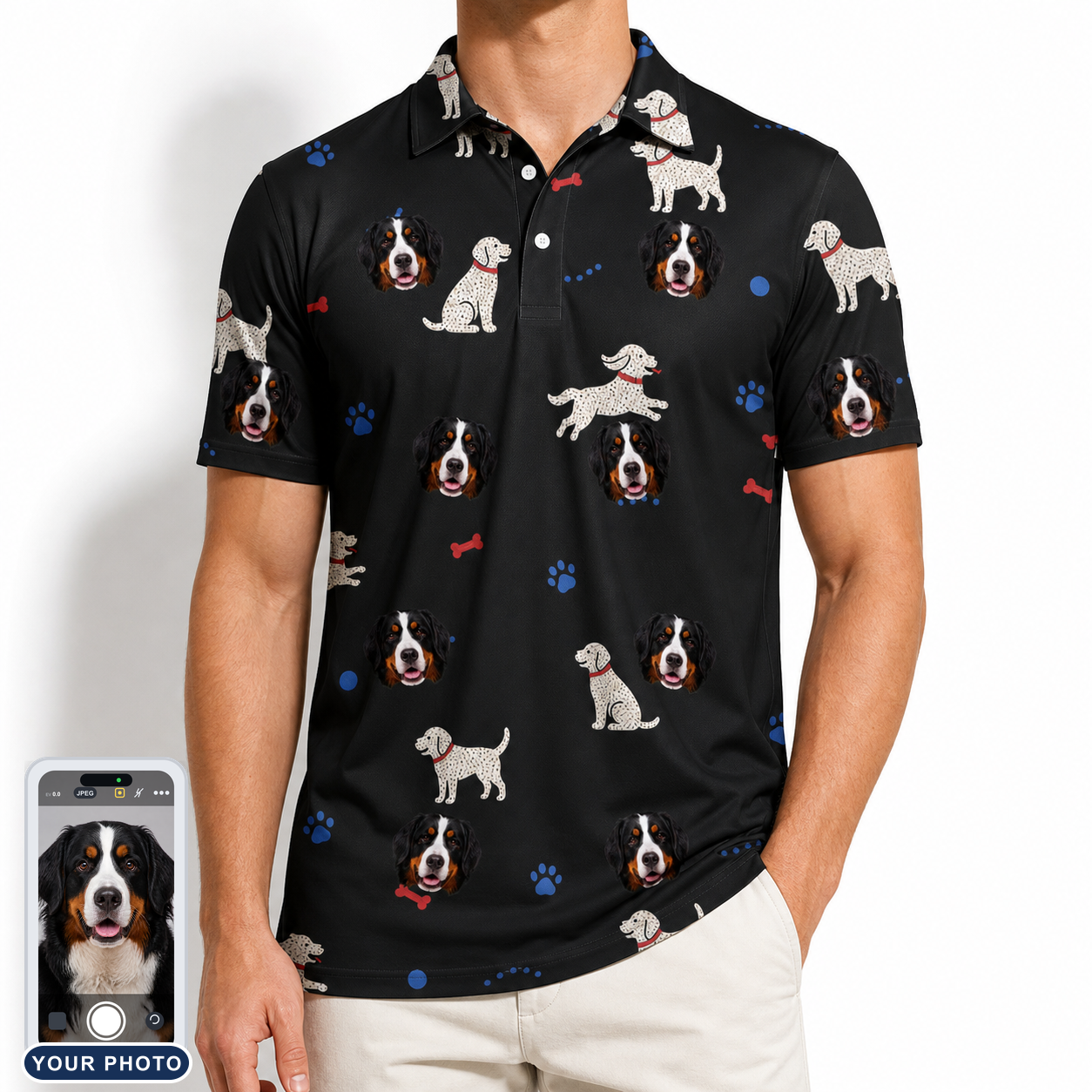 Men's Doggo Dandies Custom Dog Face Polo Shirt