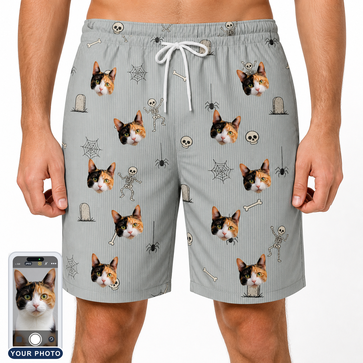 Men's Tombstone Tango Custom Cat Face Beach Shorts