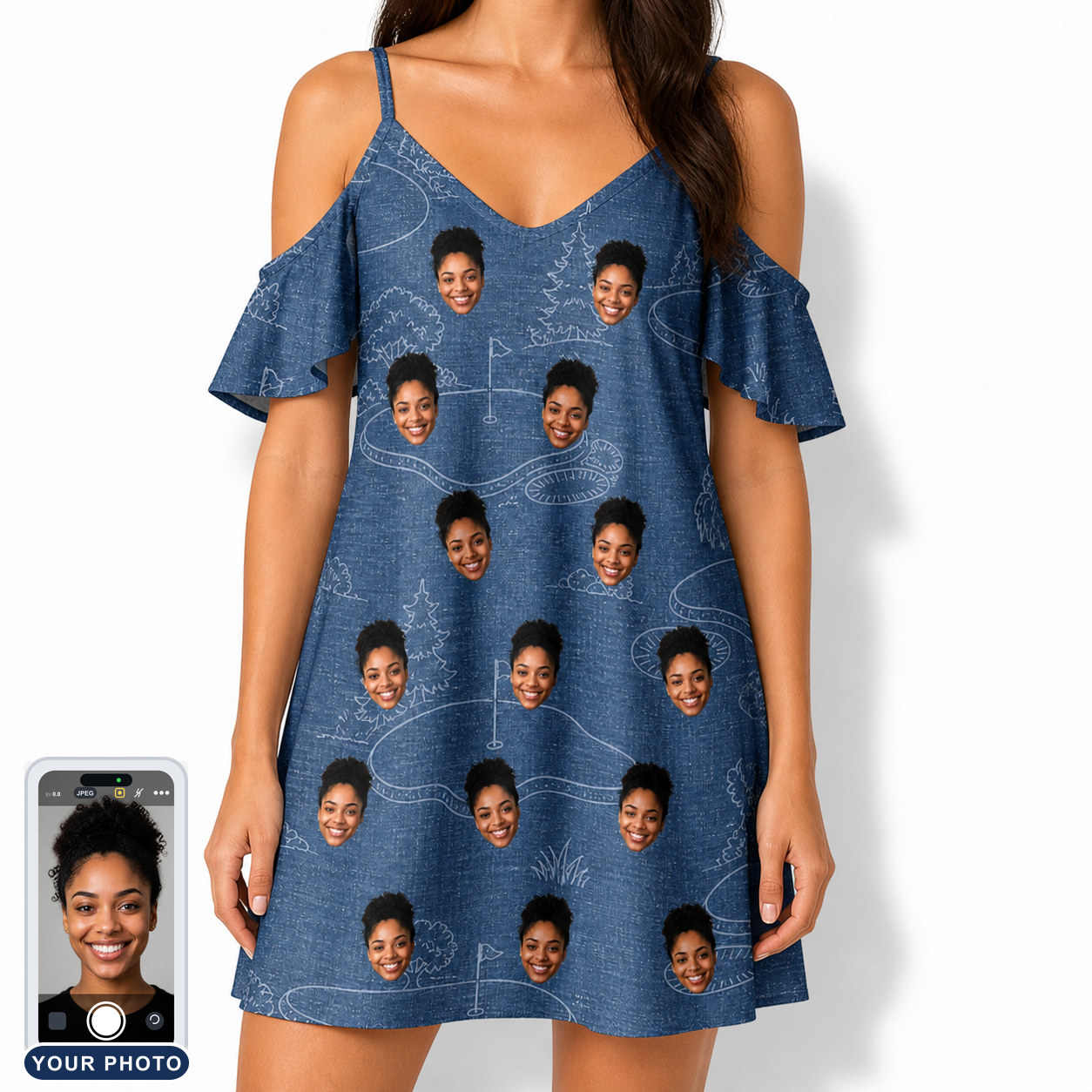 Women's Putt Pursuit Custom Face Off-Shoulder Dress