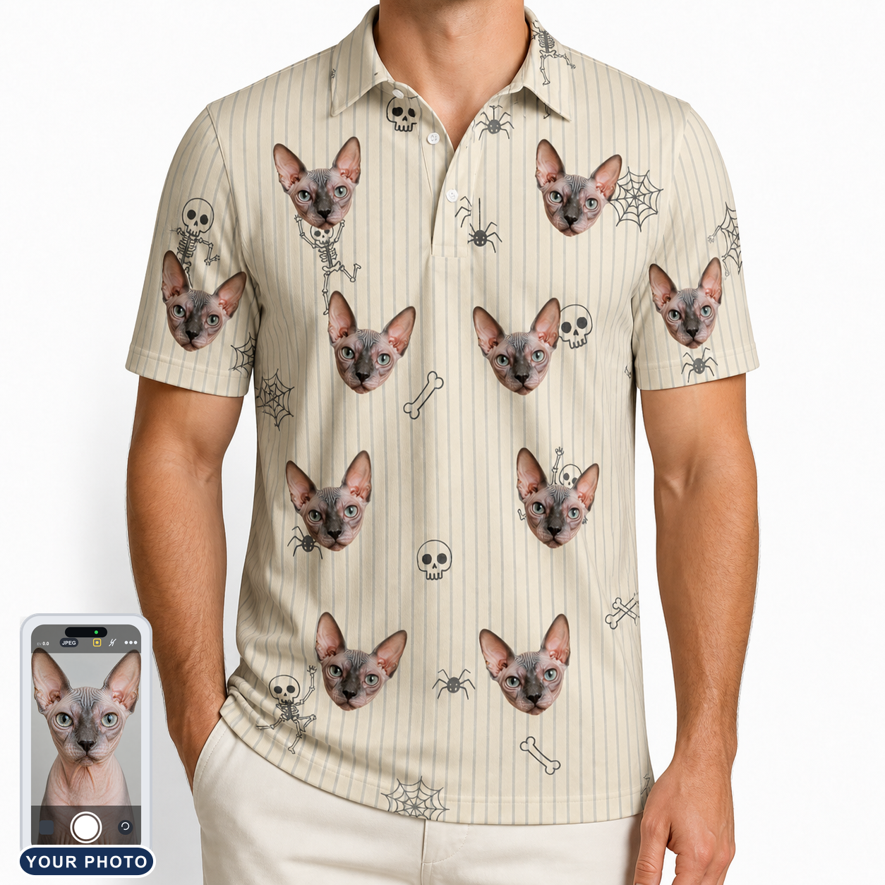 Men's Arachnid Antics Custom Cat Face Polo Shirt