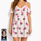 Women's Bubblegum Ballerinas Custom Face Off-Shoulder Dress