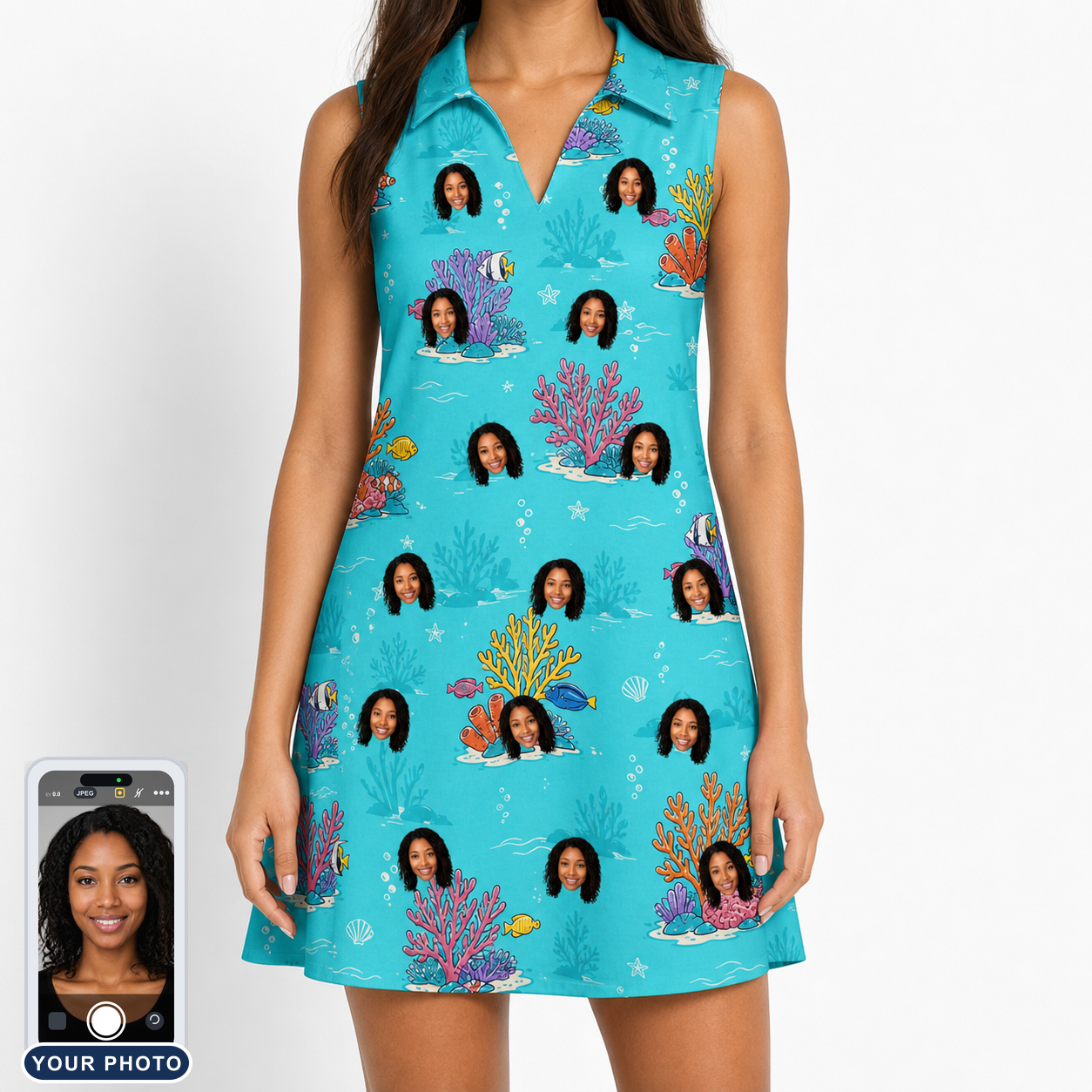 Women's Anemone Amour Custom Face V-Neck Dress