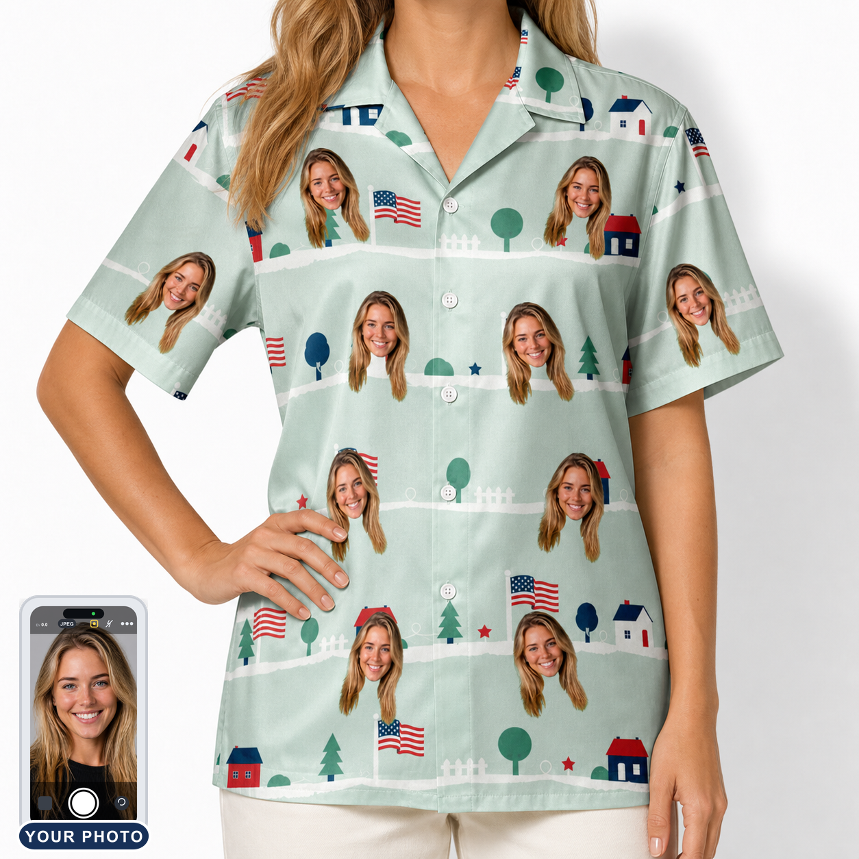 Women's Old Glory Custom Face Hawaiian Shirt